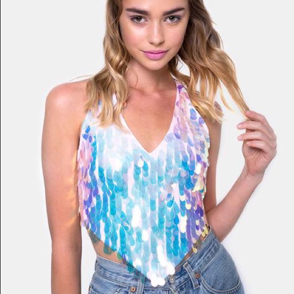 Motel Rocks Tops - NWT Quartz Opal Unicorn Sequin Crop Top